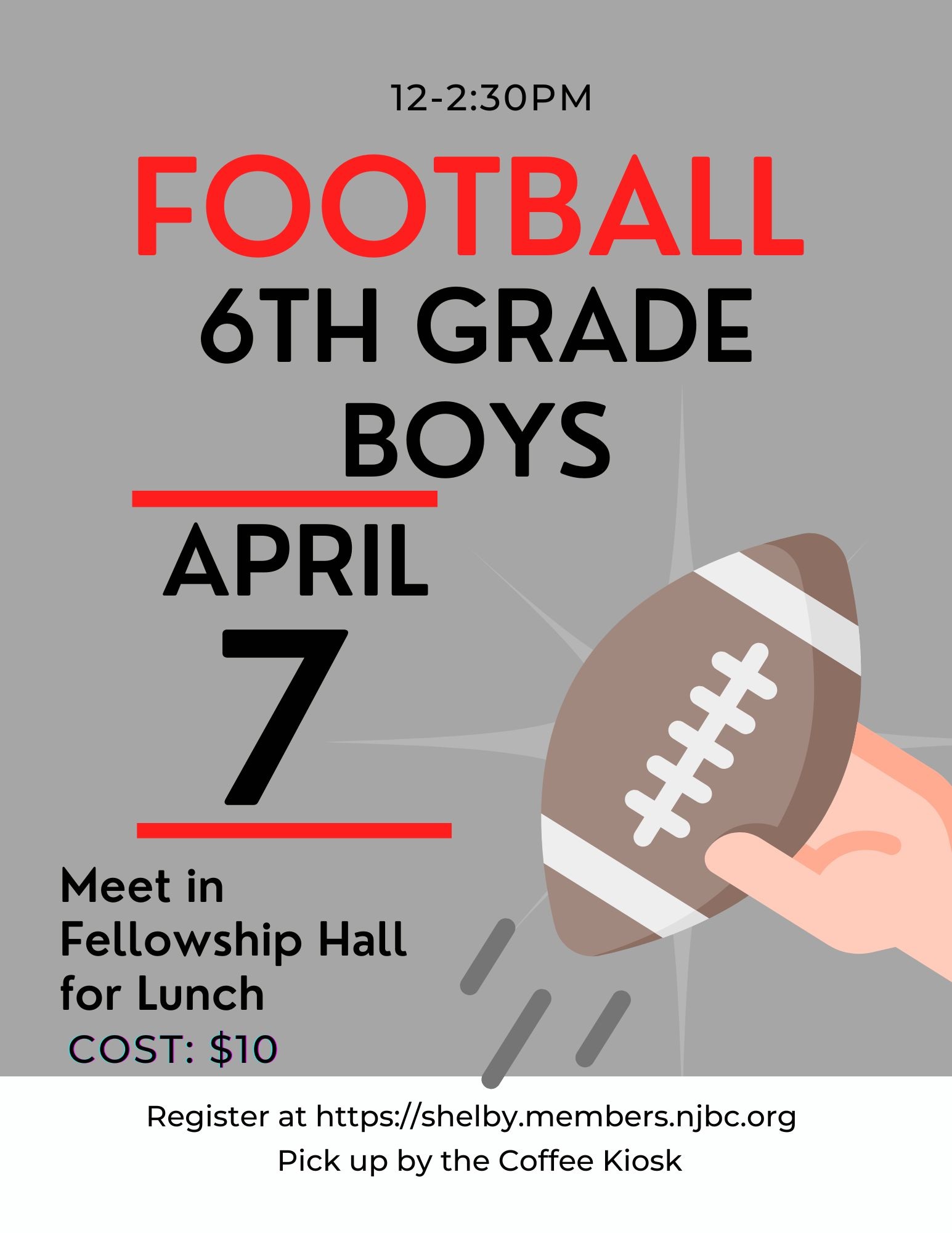 6th Grade Boys Football & Lunch April 7